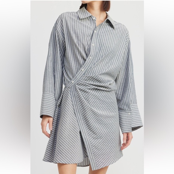 En Saison JJ Stripe Long Sleeve Cotton Blend Mini Shirtdress in Navy - Picture 4 of 7